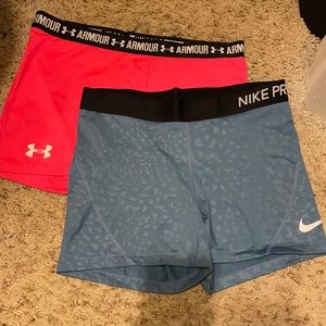 Two biker shorts (Nike and under armour)